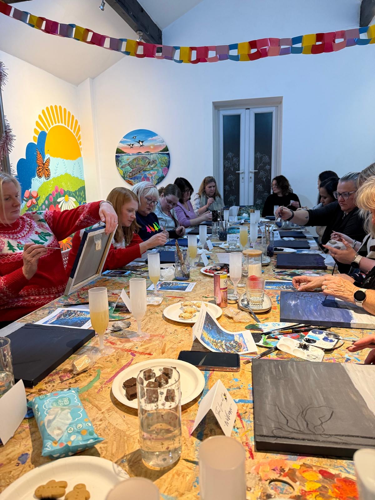 Paint along with Toni. Abstract Baubles step by step painting class. Thursday 17th Dec 7- 9.30pm