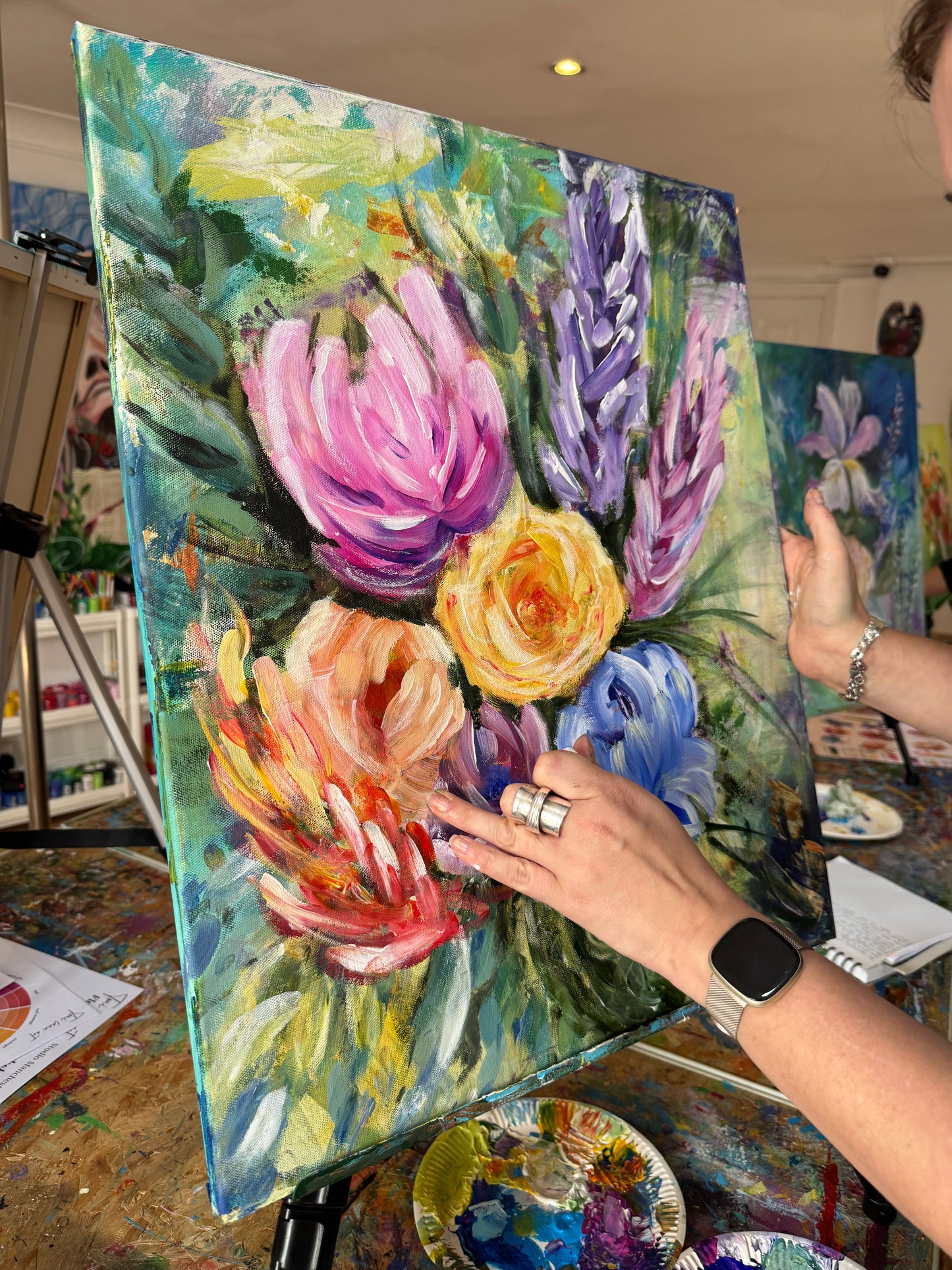 Abstract floral painting class for adults Sunday 7th Feb 2027 10.30 - 3.30 pm